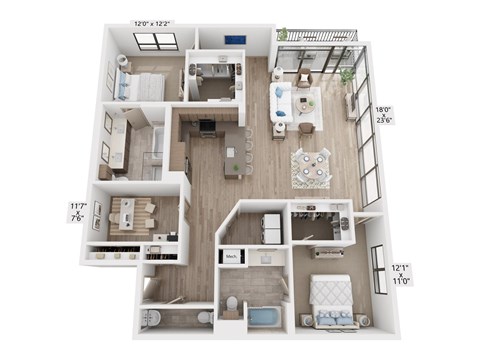 Floor plan for 2 beds, 2.5 baths, 1720 sqft